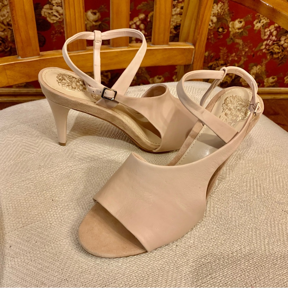 NEW Vince Camuto Razanya open toe blush leather strappy heels Sz 8M/38.5